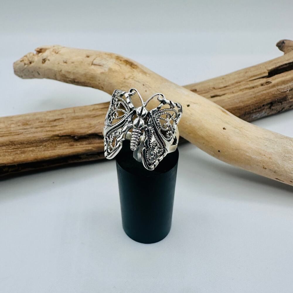 Sterling Silver Filigree Butterfly Ring-Detailed Wings-Size 8